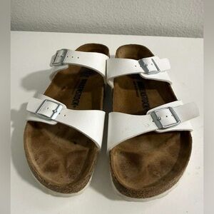 Birkenstock White Sandals with Silver Buckles